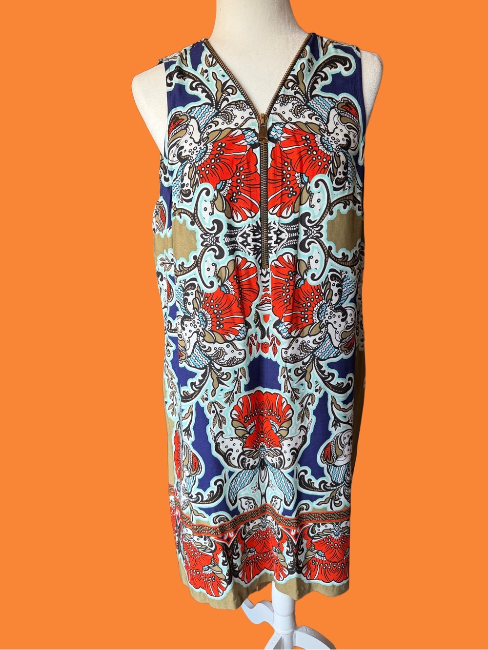 MSK Shift Dress in Navy, Red & Cream Floral Print
